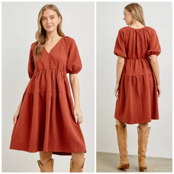 NWT Polagram Thick Rust Orange Puff Sleeve Dress, XL - Picture 11 of 11